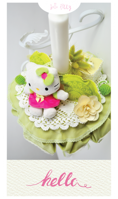 Lumanare de botez pentru fetite cu Hello Kitty, 65x4 cm, Pisicuta Kitty 4
